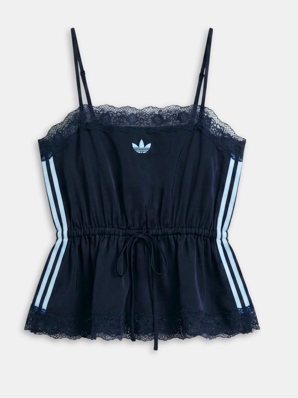 adidas x asos Navy Blue Lace-Trim Satin top